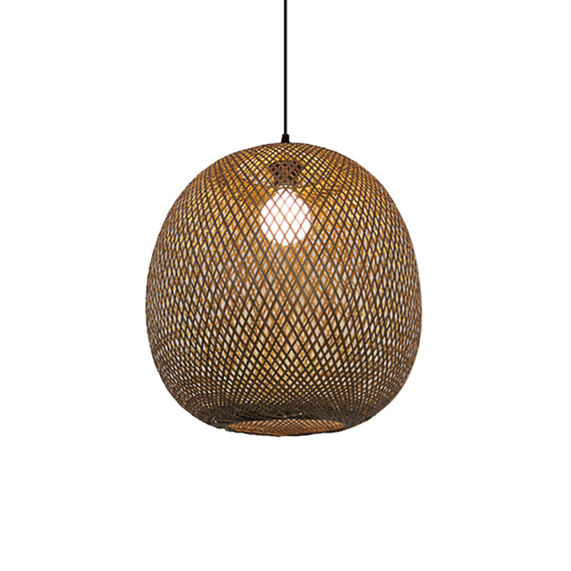 12"/17" Wide Ball Bamboo Pendant Ceiling Light Chinese 1 Light Wood/Brown Hanging Light for Kitchen Island Clearhalo 'Ceiling Lights' 'Pendant Lights' 'Pendants' Lighting' 139947