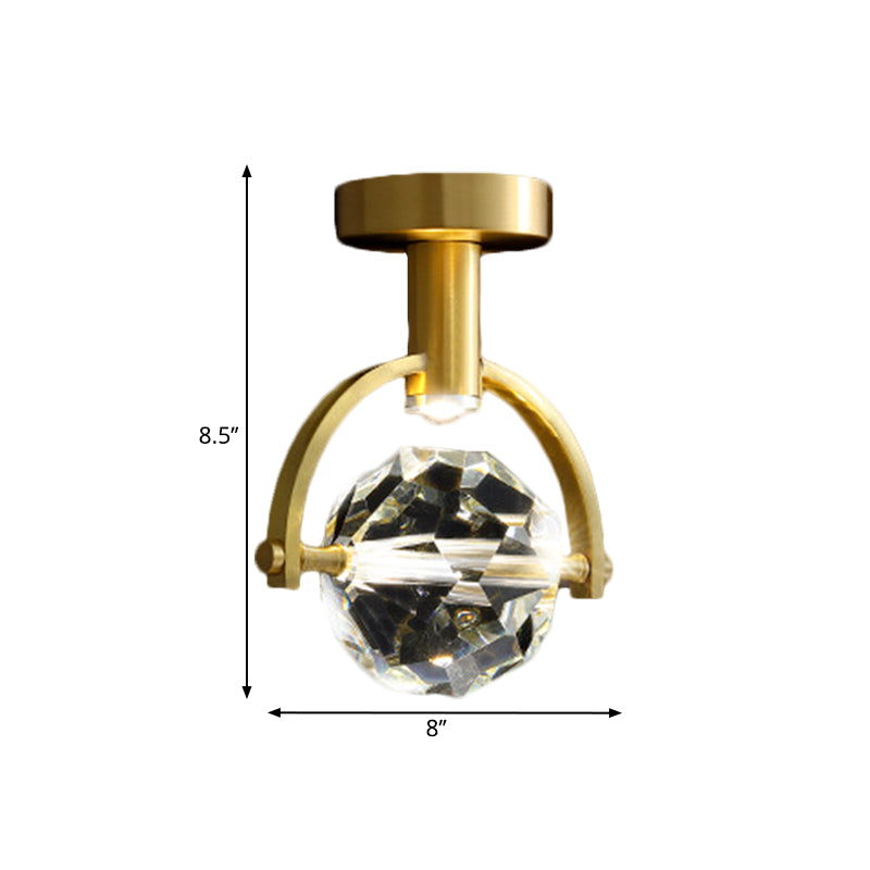 Beveled Hexahedron/Ball Clear Crystal Semi Flush Modern LED Porch Ceiling Mounted Light in Brass Clearhalo 'Ceiling Lights' 'Close To Ceiling Lights' 'Close to ceiling' 'Semi-flushmount' Lighting' 1399472