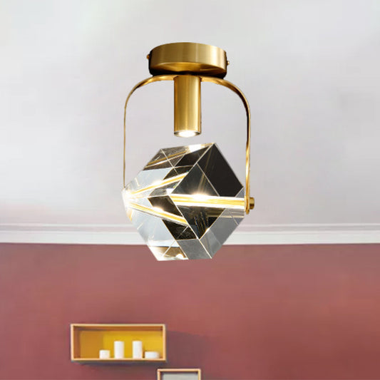 LED Ceiling Flush Mount Modern Rectangular Ring Crystal Cube Semi Flush Light Fixture in Brass Brass B Clearhalo 'Ceiling Lights' 'Close To Ceiling Lights' 'Close to ceiling' 'Semi-flushmount' Lighting' 1399487