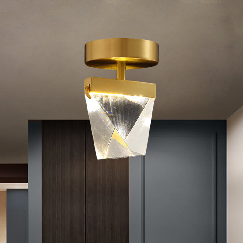 Brass Irregular Cube Semi-Flush Mount Contemporary Clear Beveled Crystal LED Corridor Light Fixture Brass Clearhalo 'Ceiling Lights' 'Close To Ceiling Lights' 'Close to ceiling' 'Semi-flushmount' Lighting' 1399496