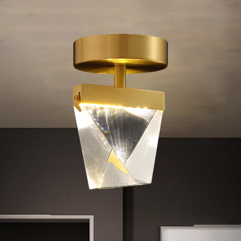 Brass Irregular Cube Semi-Flush Mount Contemporary Clear Beveled Crystal LED Corridor Light Fixture Clearhalo 'Ceiling Lights' 'Close To Ceiling Lights' 'Close to ceiling' 'Semi-flushmount' Lighting' 1399497