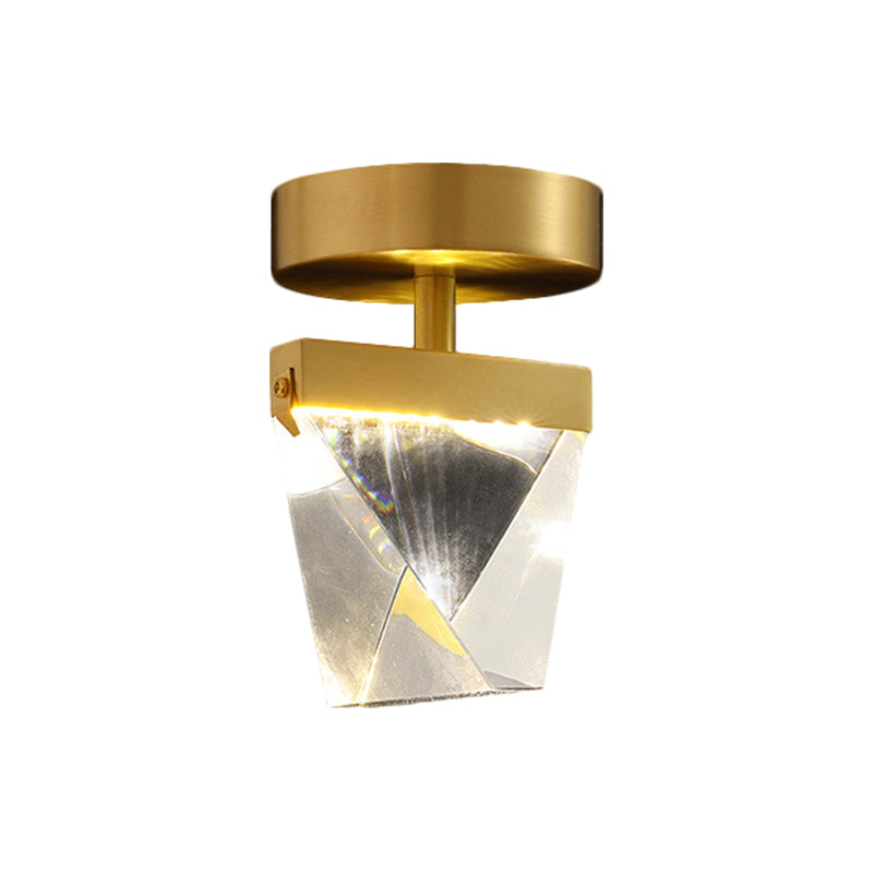 Brass Irregular Cube Semi-Flush Mount Contemporary Clear Beveled Crystal LED Corridor Light Fixture Clearhalo 'Ceiling Lights' 'Close To Ceiling Lights' 'Close to ceiling' 'Semi-flushmount' Lighting' 1399498