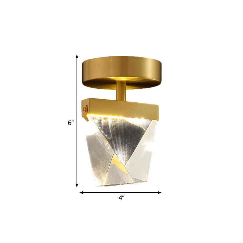 Brass Irregular Cube Semi-Flush Mount Contemporary Clear Beveled Crystal LED Corridor Light Fixture Clearhalo 'Ceiling Lights' 'Close To Ceiling Lights' 'Close to ceiling' 'Semi-flushmount' Lighting' 1399499