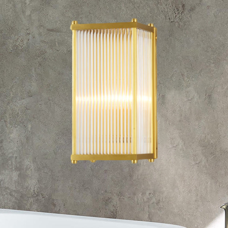 Cuboid Bedroom Wall Sconce Light Modern Translucent Crystal 1/2 Head Gold Surface Wall Sconce, 12"/19.5" Wide Gold 12" Clearhalo 'Modern wall lights' 'Modern' 'Wall Lamps & Sconces' 'Wall Lights' Lighting' 1399500