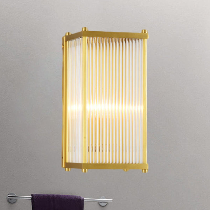Cuboid Bedroom Wall Sconce Light Modern Translucent Crystal 1/2 Head Gold Surface Wall Sconce, 12"/19.5" Wide Clearhalo 'Modern wall lights' 'Modern' 'Wall Lamps & Sconces' 'Wall Lights' Lighting' 1399501