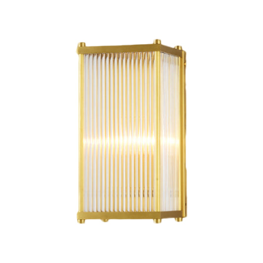 Cuboid Bedroom Wall Sconce Light Modern Translucent Crystal 1/2 Head Gold Surface Wall Sconce, 12"/19.5" Wide Clearhalo 'Modern wall lights' 'Modern' 'Wall Lamps & Sconces' 'Wall Lights' Lighting' 1399502