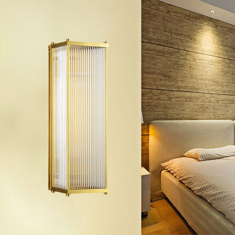 Cuboid Bedroom Wall Sconce Light Modern Translucent Crystal 1/2 Head Gold Surface Wall Sconce, 12"/19.5" Wide Clearhalo 'Modern wall lights' 'Modern' 'Wall Lamps & Sconces' 'Wall Lights' Lighting' 1399505