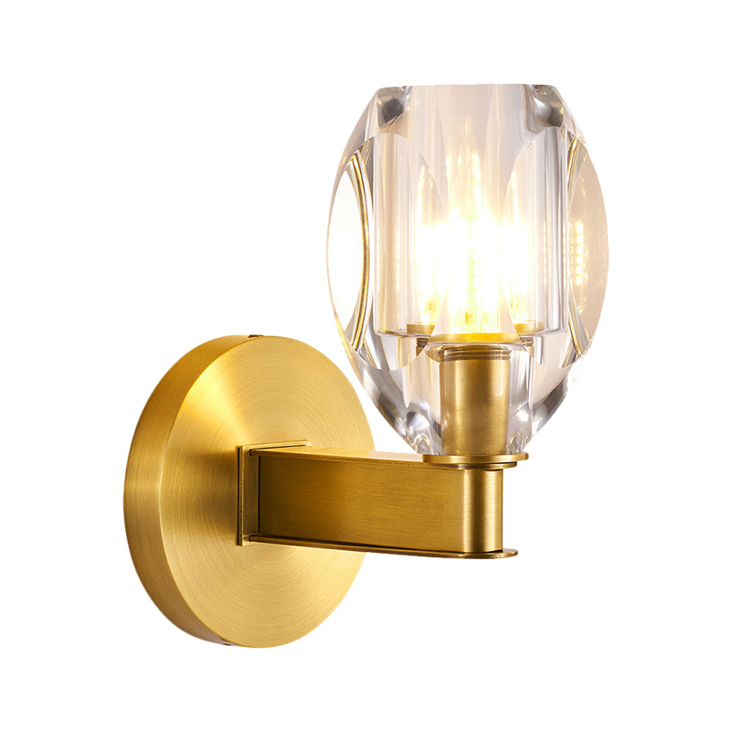 Contemporary Oval Ball Wall Light Fixture 1 Bulb Clear Crystal Wall Mounted Lighting in Gold Clearhalo 'Modern wall lights' 'Modern' 'Wall Lamps & Sconces' 'Wall Lights' Lighting' 1399511