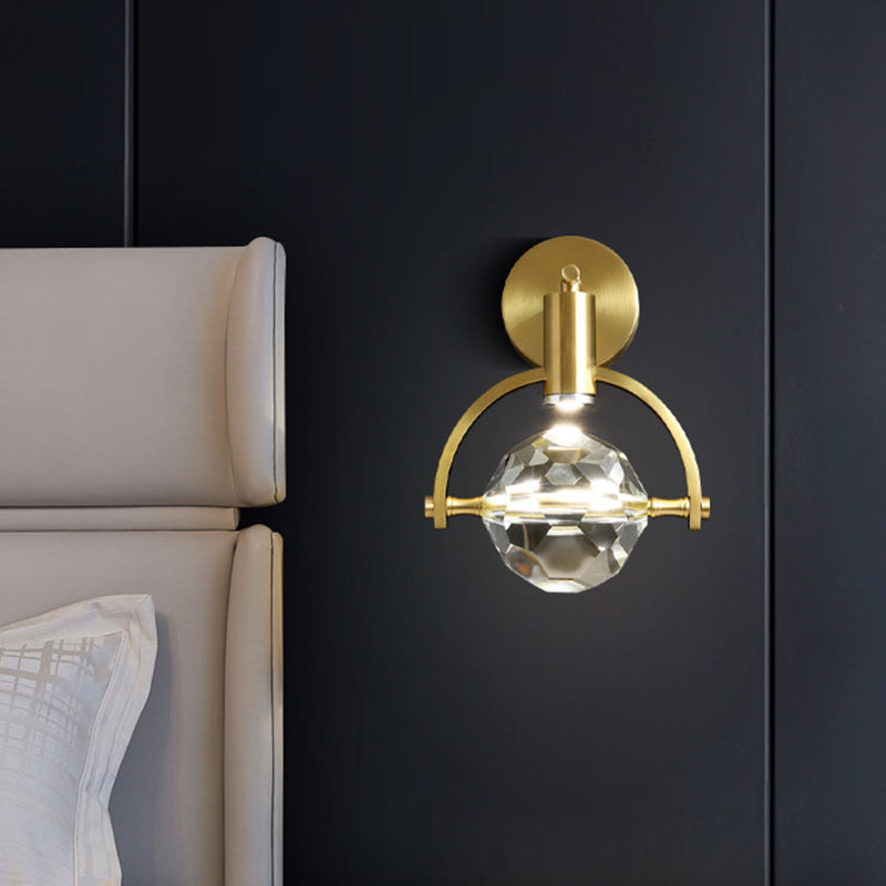 LED Sphere Wall Mount Lamp Modern Gold Translucent Beveled Crystal Wall Sconce Lighting Gold Clearhalo 'Modern wall lights' 'Modern' 'Wall Lamps & Sconces' 'Wall Lights' Lighting' 1399515