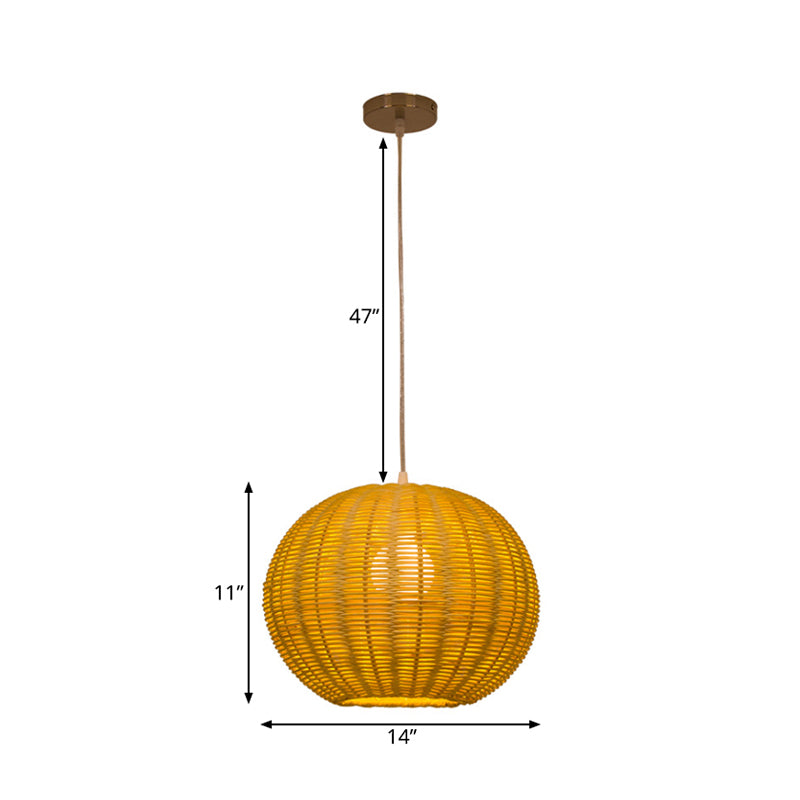 Globe Handmade Rattan Pendant Lamp Asian Style 1 Light Beige Hanging Light Fixture for Restaurant Clearhalo 'Ceiling Lights' 'Pendant Lights' 'Pendants' Lighting' 139952