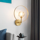 Gold 1 Head Surface Wall Sconce Contemporary Beveled Crystal Ball Ring Frame Wall Lamp Clearhalo 'Wall Lamps & Sconces' 'Wall Lights' Lighting' 1399669