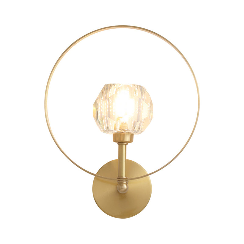 Gold 1 Head Surface Wall Sconce Contemporary Beveled Crystal Ball Ring Frame Wall Lamp Clearhalo 'Wall Lamps & Sconces' 'Wall Lights' Lighting' 1399670