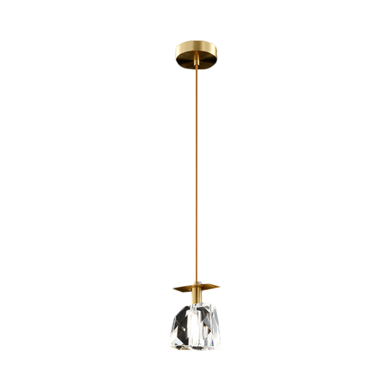 Irregular Cube Clear Crystal Hanging Pendant Contemporary 1 Head Bedroom Mini Ceiling Suspension Lamp in Gold Clearhalo 'Ceiling Lights' 'Modern Pendants' 'Modern' 'Pendant Lights' 'Pendants' Lighting' 1399702