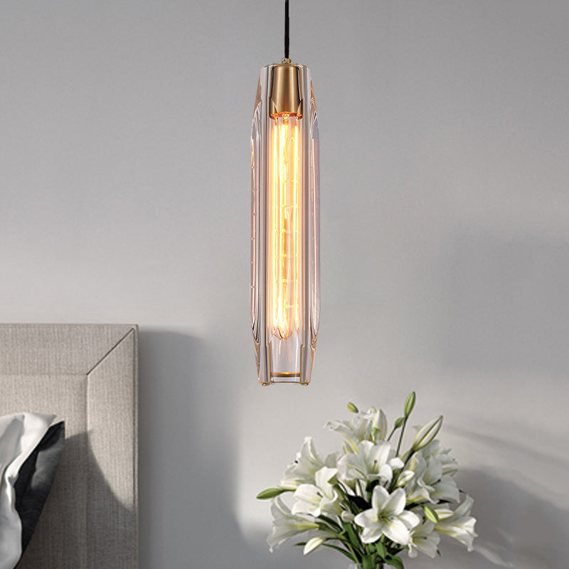 Contemporary Rod-Like Down Pendant 1 Bulb Clear Crystal Glass Hanging Light Fixture Clear Clearhalo 'Ceiling Lights' 'Modern Pendants' 'Modern' 'Pendant Lights' 'Pendants' Lighting' 1399704