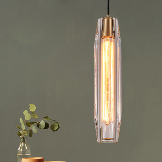 Contemporary Rod-Like Down Pendant 1 Bulb Clear Crystal Glass Hanging Light Fixture Clearhalo 'Ceiling Lights' 'Modern Pendants' 'Modern' 'Pendant Lights' 'Pendants' Lighting' 1399705