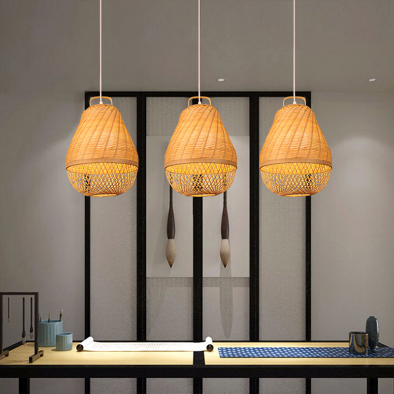 Bird Cage Bamboo Hanging Light Asian Style 1 Light Beige Drop Ceiling Light for Dining Room Beige Clearhalo 'Ceiling Lights' 'Pendant Lights' 'Pendants' Lighting' 139971_e26a3c08-3ad6-4c12-bf29-8d20acea7f69