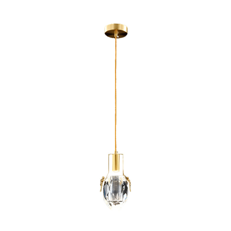 LED Mini Suspension Lighting Modern Water Drop Clear Beveled Crystal Pendant in Gold with Dragonfly Ornaments Clearhalo 'Ceiling Lights' 'Modern Pendants' 'Modern' 'Pendant Lights' 'Pendants' Lighting' 1399720