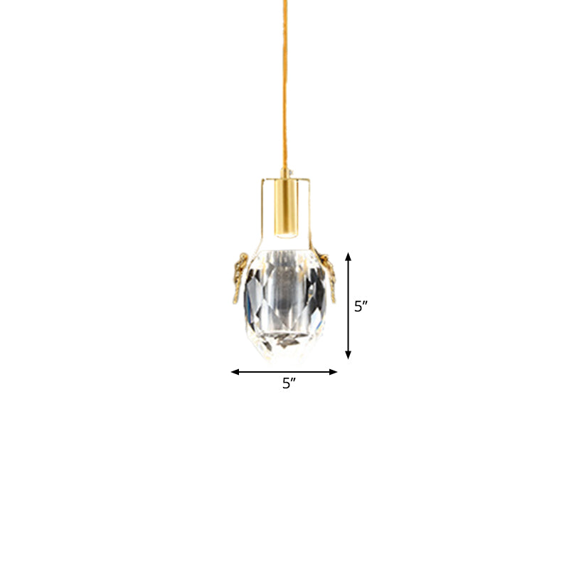 LED Mini Suspension Lighting Modern Water Drop Clear Beveled Crystal Pendant in Gold with Dragonfly Ornaments Clearhalo 'Ceiling Lights' 'Modern Pendants' 'Modern' 'Pendant Lights' 'Pendants' Lighting' 1399722