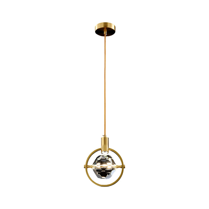 Ball Clear Crystal Hanging Lamp Kit Contemporary LED Bedroom Annular Suspension Light in Gold Clearhalo 'Ceiling Lights' 'Modern Pendants' 'Modern' 'Pendant Lights' 'Pendants' Lighting' 1399725