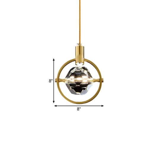 Ball Clear Crystal Hanging Lamp Kit Contemporary LED Bedroom Annular Suspension Light in Gold Clearhalo 'Ceiling Lights' 'Modern Pendants' 'Modern' 'Pendant Lights' 'Pendants' Lighting' 1399726