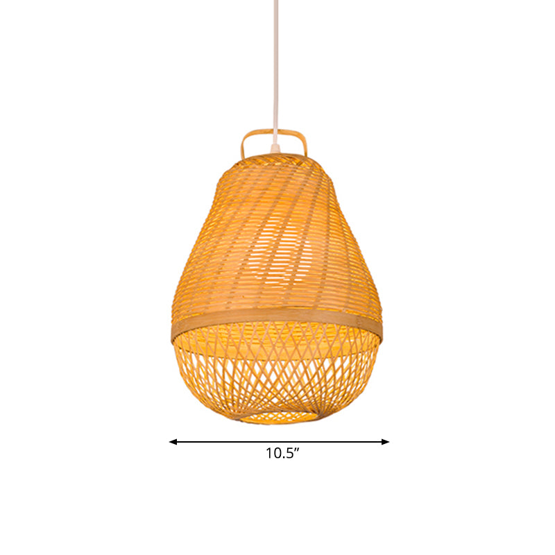 Bird Cage Bamboo Hanging Light Asian Style 1 Light Beige Drop Ceiling Light for Dining Room Clearhalo 'Ceiling Lights' 'Pendant Lights' 'Pendants' Lighting' 139974