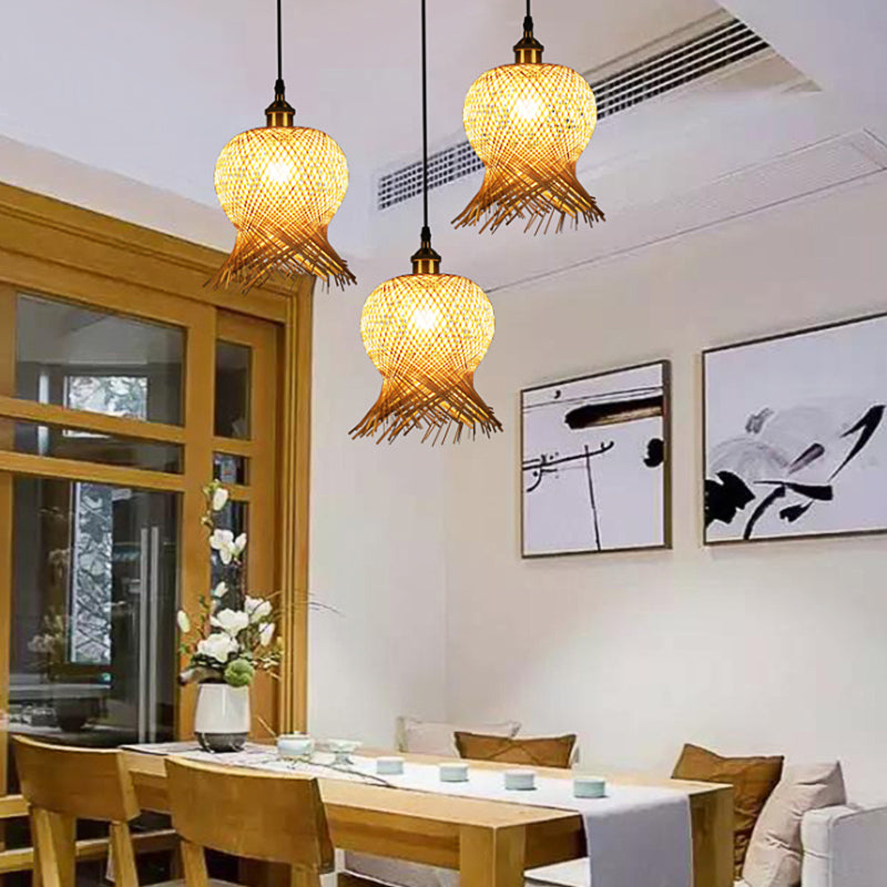 Jellyfish Shape Hand-Woven Bamboo Hanging Lamp Asian 1-Light Beige Pendant Light for Restaurant Clearhalo 'Ceiling Lights' 'Pendant Lights' 'Pendants' Lighting' 139975