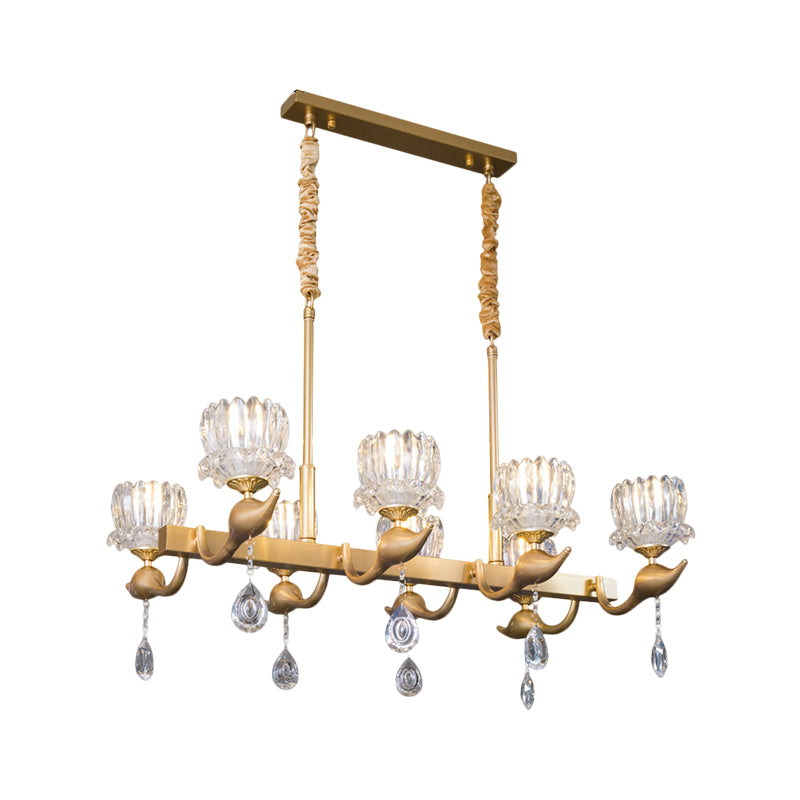 Floral Clear Crystal Draping Island Chandelier Contemporary 8 Heads Dinning Room Pendant Lamp in Gold Clearhalo 'Ceiling Lights' 'Island Lights' Lighting' 1399755