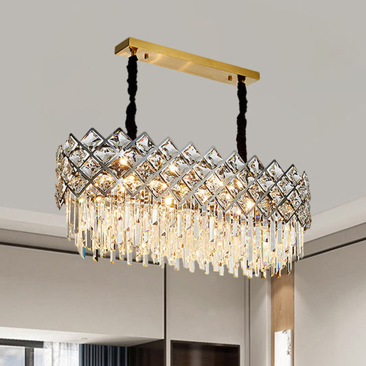 Contemporary Oval Shape Island Light Fixture 10 Bulbs Clear Crystal Prisms Ceiling Suspension Lamp Clear Clearhalo 'Ceiling Lights' 'Island Lights' Lighting' 1399768