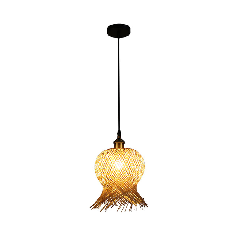 Jellyfish Shape Hand-Woven Bamboo Hanging Lamp Asian 1-Light Beige Pendant Light for Restaurant Clearhalo 'Ceiling Lights' 'Pendant Lights' 'Pendants' Lighting' 139977