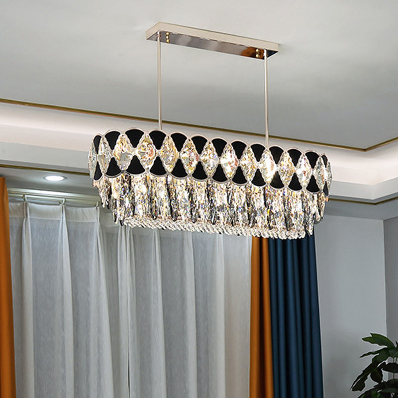 Crystal Prisms Clear Ceiling Light Drum 12 Bulbs Contemporary Island Lamp with Black Triangle Ornament Clear Clearhalo 'Ceiling Lights' 'Island Lights' Lighting' 1399776