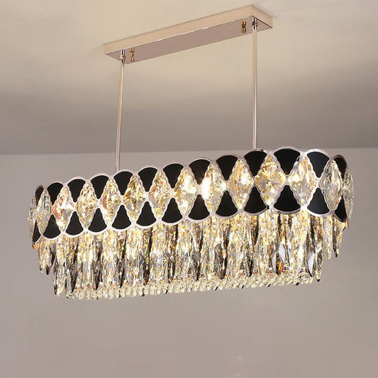 Crystal Prisms Clear Ceiling Light Drum 12 Bulbs Contemporary Island Lamp with Black Triangle Ornament Clearhalo 'Ceiling Lights' 'Island Lights' Lighting' 1399777
