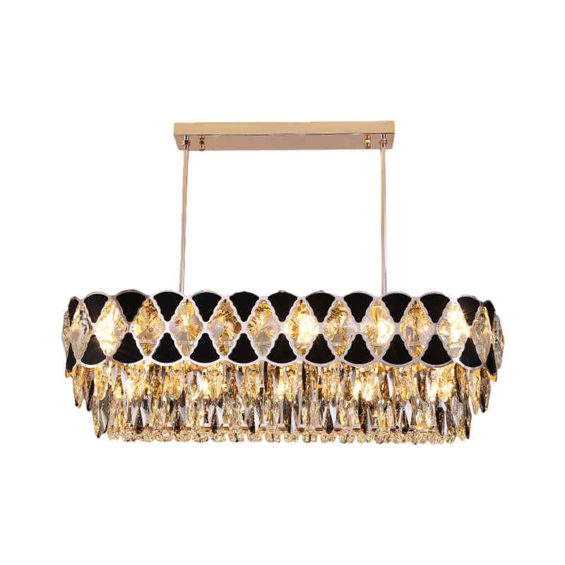 Crystal Prisms Clear Ceiling Light Drum 12 Bulbs Contemporary Island Lamp with Black Triangle Ornament Clearhalo 'Ceiling Lights' 'Island Lights' Lighting' 1399778