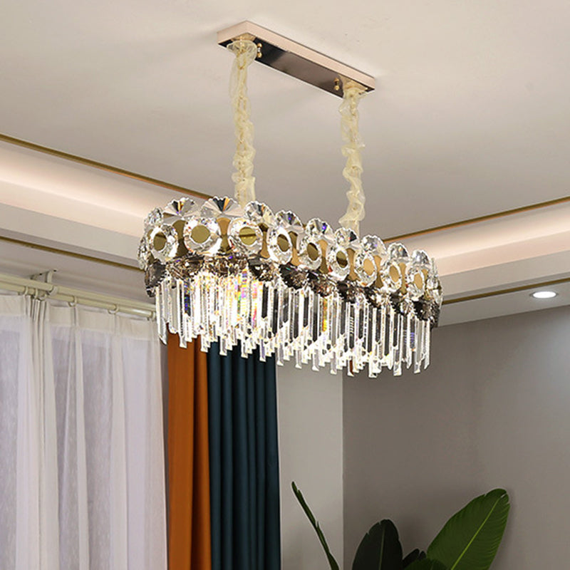 11 Bulbs Metal Facing Island Chandelier Contemporary Clear Crystal Prisms Hanging Island Light Clear Clearhalo 'Ceiling Lights' 'Island Lights' Lighting' 1399784