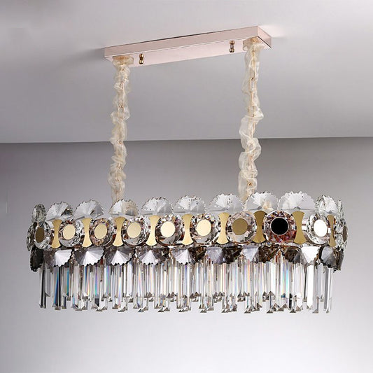 11 Bulbs Metal Facing Island Chandelier Contemporary Clear Crystal Prisms Hanging Island Light Clearhalo 'Ceiling Lights' 'Island Lights' Lighting' 1399785