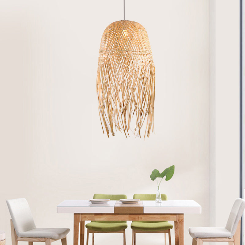 Dome Hand-Woven Bamboo Pendant Light Asian Style 1 Light Beige Suspension Lamp for Restaurant Clearhalo 'Ceiling Lights' 'Pendant Lights' 'Pendants' Lighting' 139979