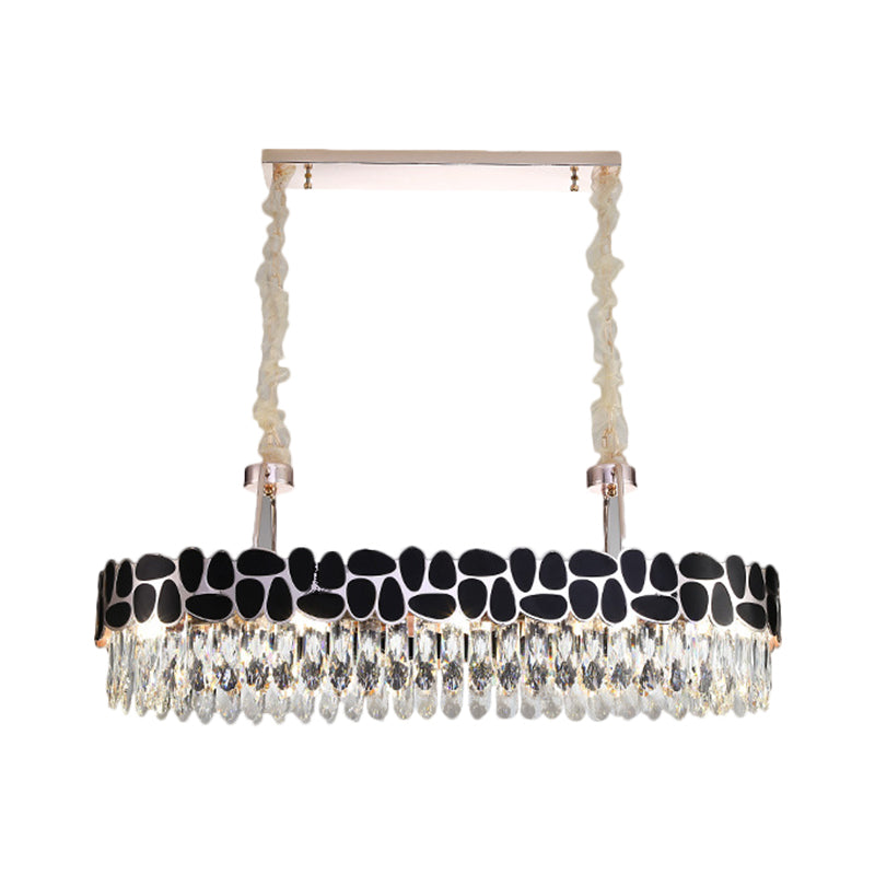 Black Finish 8 Heads Island Lamp Modern Clear Crystal Prisms Oval Island Light Fixture Clearhalo 'Ceiling Lights' 'Island Lights' Lighting' 1399804