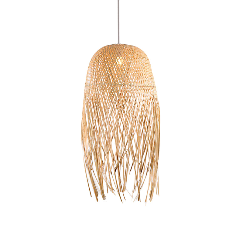 Dome Hand-Woven Bamboo Pendant Light Asian Style 1 Light Beige Suspension Lamp for Restaurant Clearhalo 'Ceiling Lights' 'Pendant Lights' 'Pendants' Lighting' 139981