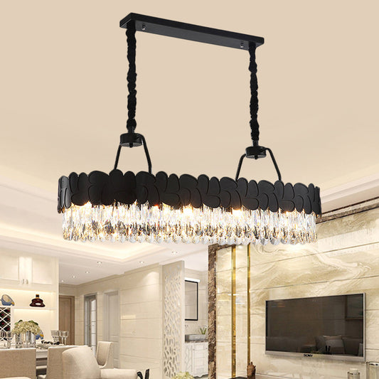 Black Finish Oval Island Lighting Modern Clear Crystal Blocks 8 Heads Dinning Room Chandelier Clearhalo 'Ceiling Lights' 'Island Lights' Lighting' 1399811