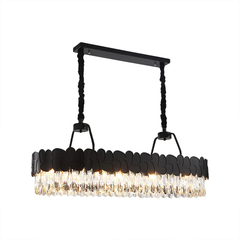 Black Finish Oval Island Lighting Modern Clear Crystal Blocks 8 Heads Dinning Room Chandelier Clearhalo 'Ceiling Lights' 'Island Lights' Lighting' 1399812