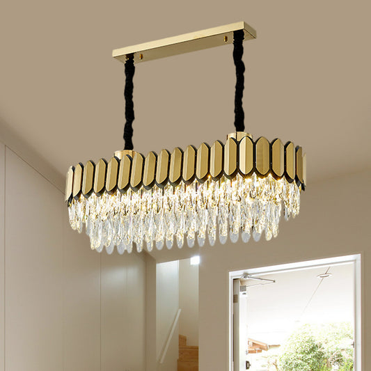 Gold Finish Oval Island Light Figure Contemporary Clear Crystal Shuttles LED Parlour Island Lamp Gold Clearhalo 'Ceiling Lights' 'Island Lights' Lighting' 1399822