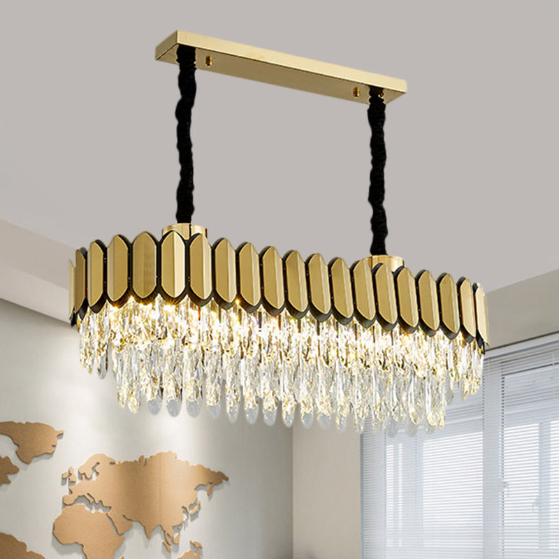 Gold Finish Oval Island Light Figure Contemporary Clear Crystal Shuttles LED Parlour Island Lamp Clearhalo 'Ceiling Lights' 'Island Lights' Lighting' 1399823