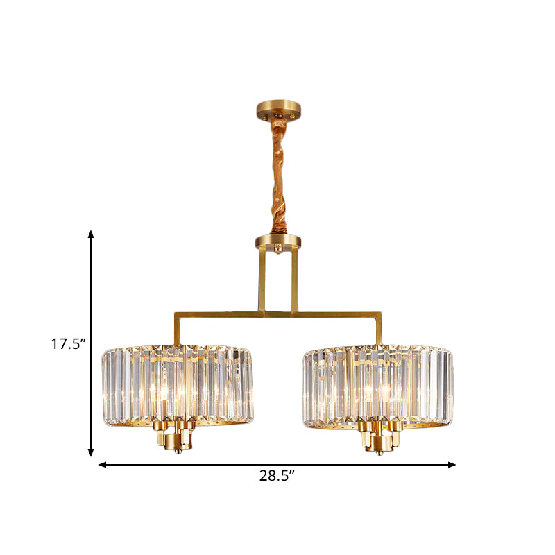 Clear Drum Hanging Pendant Light Contemporary Crystal Prisms 6 Bulbs Great Room Chandelier Lamp Clearhalo 'Ceiling Lights' 'Chandeliers' 'Clear' 'Industrial' 'Modern Chandeliers' 'Modern' 'Tiffany' 'Traditional Chandeliers' Lighting' 1399855