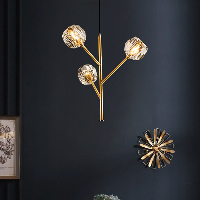 Branches Parlour Chandelier Modern Crystal Ball Shade 3/6 Heads Gold Suspension Lighting 3 Gold Clearhalo 'Ceiling Lights' 'Chandeliers' 'Modern Chandeliers' 'Modern' Lighting' 1399856