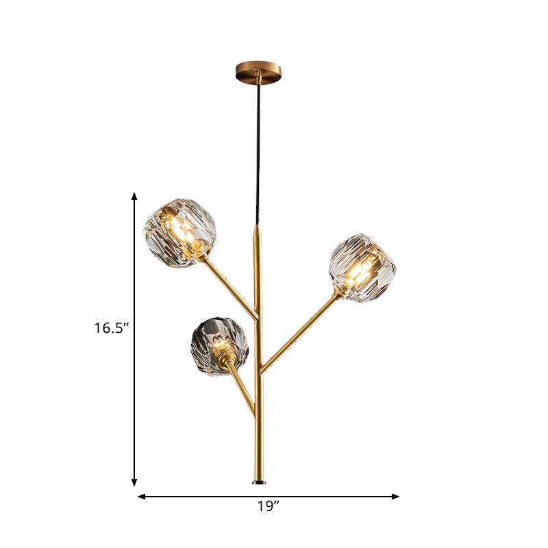 Branches Parlour Chandelier Modern Crystal Ball Shade 3/6 Heads Gold Suspension Lighting Clearhalo 'Ceiling Lights' 'Chandeliers' 'Modern Chandeliers' 'Modern' Lighting' 1399859