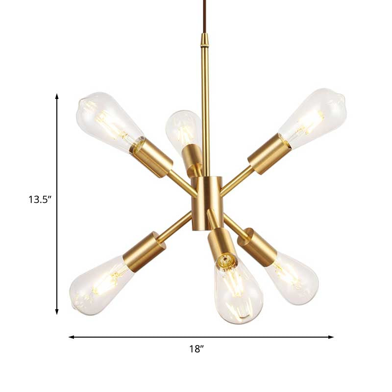 Sputnik Bedroom Hanging Ceiling Light Loft Style Metallic Multi Light Brass Finish Pendant Light Clearhalo 'Cast Iron' 'Ceiling Lights' 'Chandeliers' 'Industrial Chandeliers' 'Industrial' 'Metal' 'Middle Century Chandeliers' 'Rustic Chandeliers' 'Tiffany' Lighting' 139986