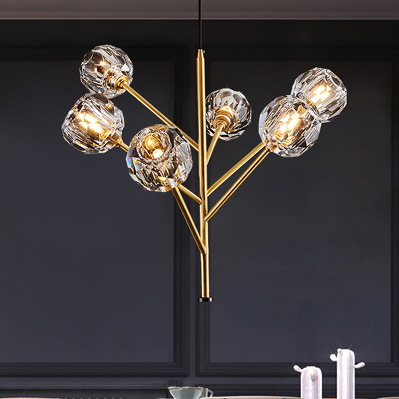 Branches Parlour Chandelier Modern Crystal Ball Shade 3/6 Heads Gold Suspension Lighting 6 Gold Clearhalo 'Ceiling Lights' 'Chandeliers' 'Modern Chandeliers' 'Modern' Lighting' 1399860