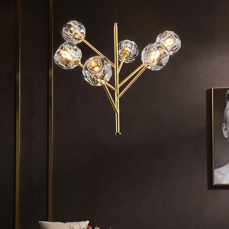 Branches Parlour Chandelier Modern Crystal Ball Shade 3/6 Heads Gold Suspension Lighting Clearhalo 'Ceiling Lights' 'Chandeliers' 'Modern Chandeliers' 'Modern' Lighting' 1399861