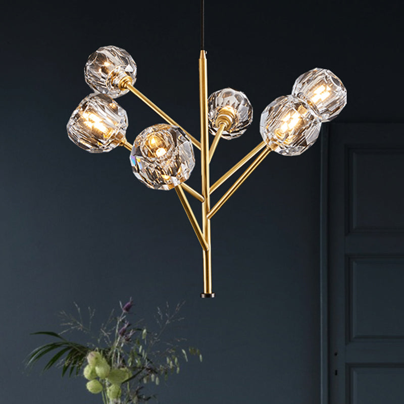 Branches Parlour Chandelier Modern Crystal Ball Shade 3/6 Heads Gold Suspension Lighting Clearhalo 'Ceiling Lights' 'Chandeliers' 'Modern Chandeliers' 'Modern' Lighting' 1399862