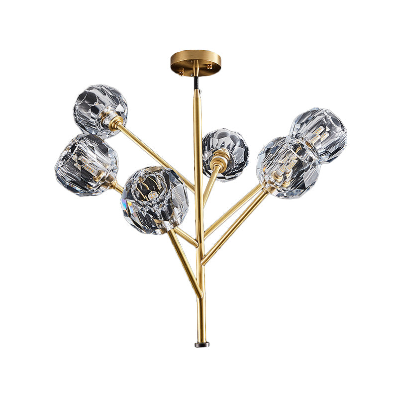 Branches Parlour Chandelier Modern Crystal Ball Shade 3/6 Heads Gold Suspension Lighting Clearhalo 'Ceiling Lights' 'Chandeliers' 'Modern Chandeliers' 'Modern' Lighting' 1399863