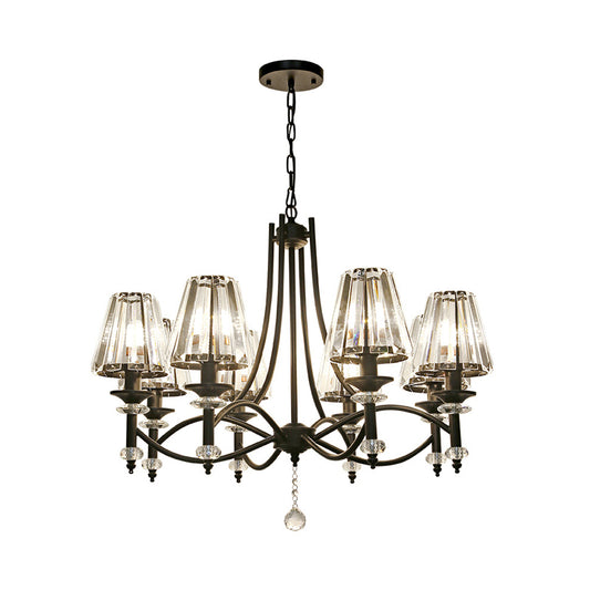 8 Heads Hanging Light Fixture Modern Swirled Arms Crystal Tapered Shade Chandelier in Black with Rounded Glass Ball Clearhalo 'Ceiling Lights' 'Chandeliers' 'Modern Chandeliers' 'Modern' Lighting' 1399895